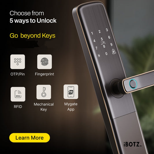 Ibotz SL101 Smart Door Lock | 6 Ways Unlocking | Fingerprint | PIN | Remote OTP | NFC Card | Mobile App | Key | 2 Stainless Steel Bolt | 2 Year Warranty