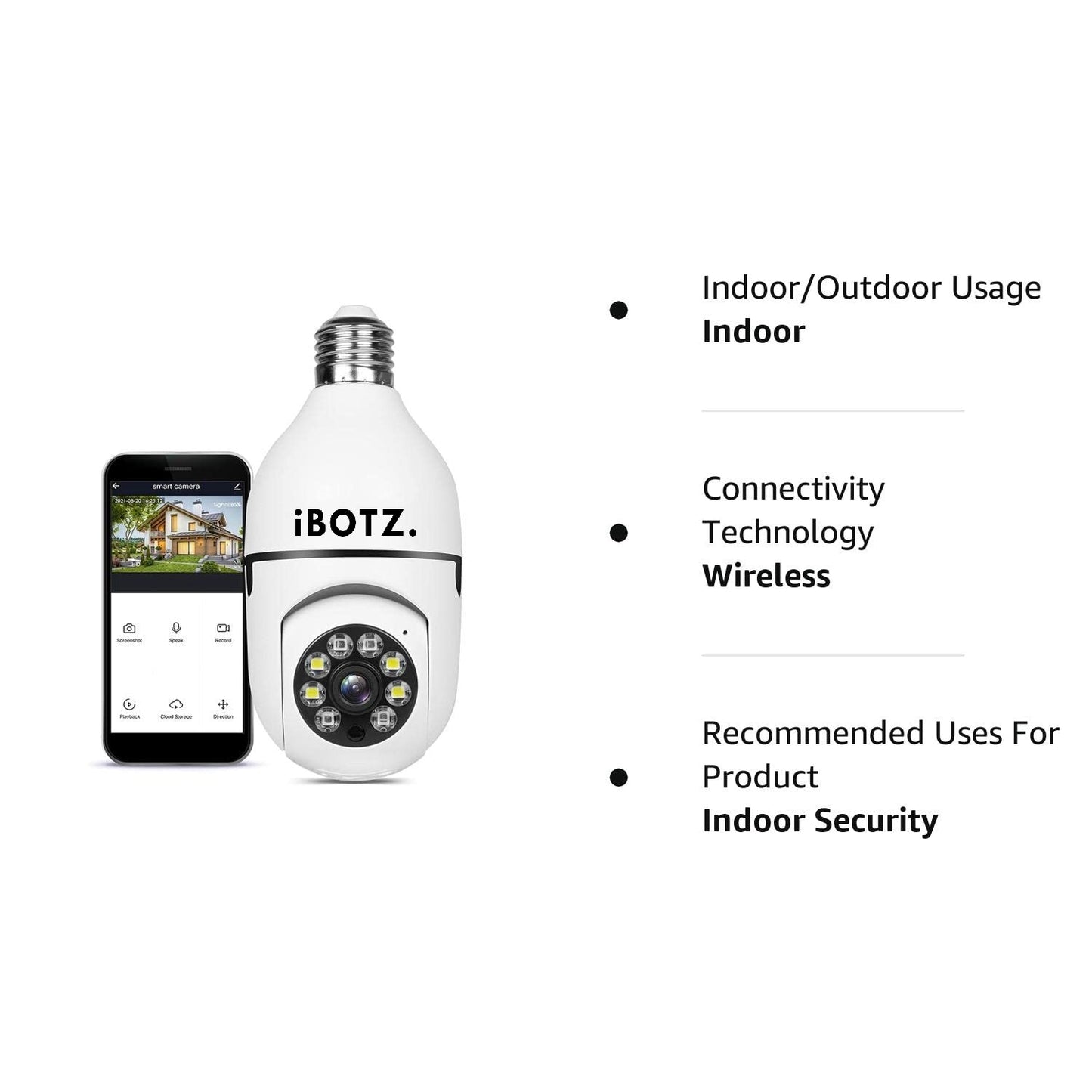 Ibotz Make In India - Wi-Fi CCTV Camera 1080p Wireless PTZ Bulb Shape Indoor 360° Smart Home Security Camera.