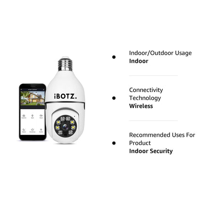 Ibotz Wi-Fi CCTV Camera 1080p Wireless PTZ Bulb Shape Indoor 360° Smart Home Security Camera. ( Light Bulb Camera)