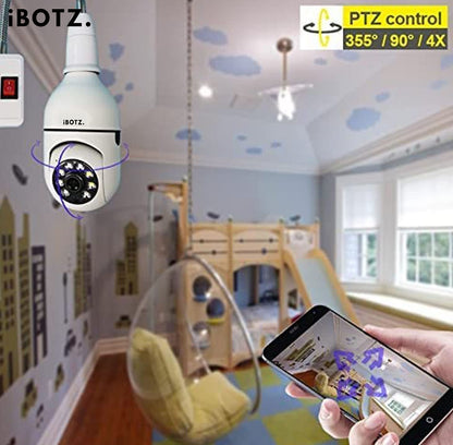 IBOTZ 360 Light Bulb Wireless IP WiFi Camera, Bulb Camera, 1080p WiFi Auto Rotation Fish Eye 360 Degree Panoramic Mini Lamp IR CCTV 1440p Wireless Camera (2-Pack)