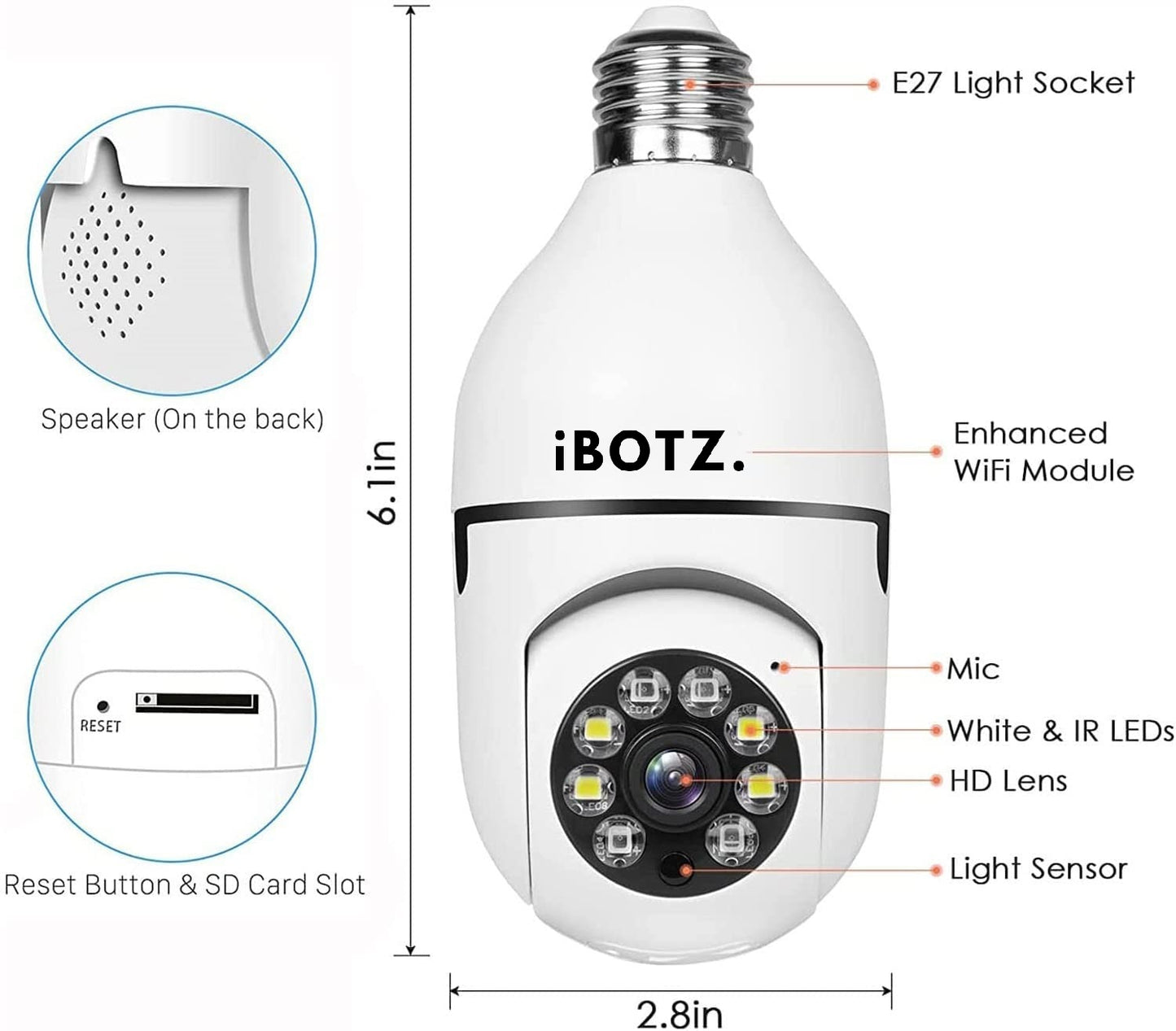 Ibotz Wi-Fi CCTV Camera 1080p Wireless PTZ Bulb Shape Indoor 360° Smart Home Security Camera. ( Light Bulb Camera)