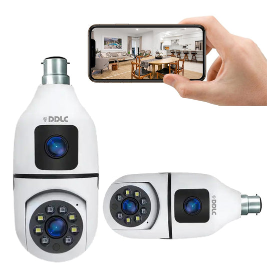 Ibotz 2-in-1 Dual Lens Dual Screen Bulb WiFi Wireless 4MP HD Live View, Bullet+PTZ Control, Two Way Talk, Color Night Vision, max 128gb sd Card Support Indoor Camera (Dual Lens Light Bulb)