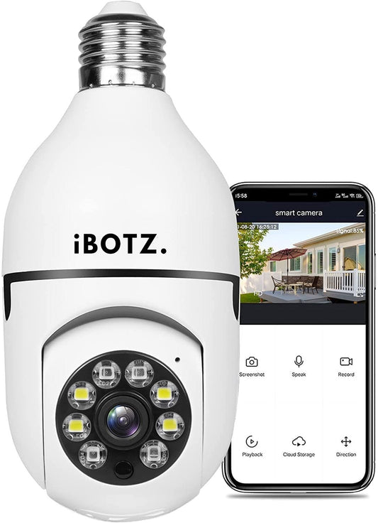 IBOTZ 360 Light Bulb Wireless IP WiFi Camera, Bulb Camera, 1080p WiFi Auto Rotation Fish Eye 360 Degree Panoramic Mini Lamp IR CCTV 1440p Wireless Camera (BC-M102)