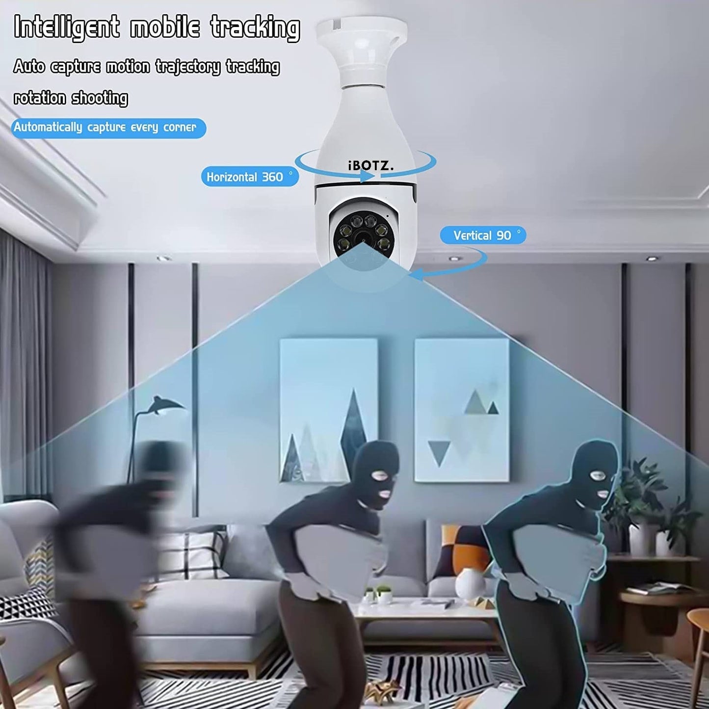 Ibotz Wi-Fi CCTV Camera 1080p Wireless PTZ Bulb Shape Indoor 360° Smart Home Security Camera. ( Light Bulb Camera)