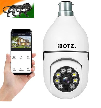 Ibotz Make In India - Wi-Fi CCTV Camera 1080p Wireless PTZ Bulb Shape Indoor 360° Smart Home Security Camera.